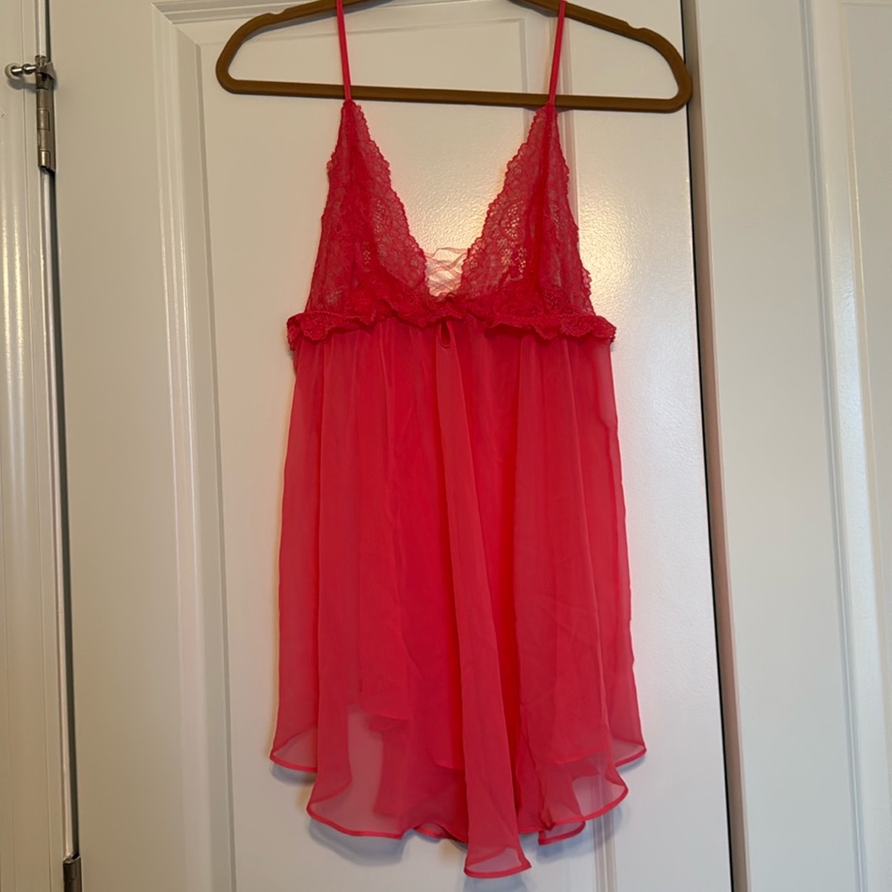 Pink lace sheer baby doll lingerie
